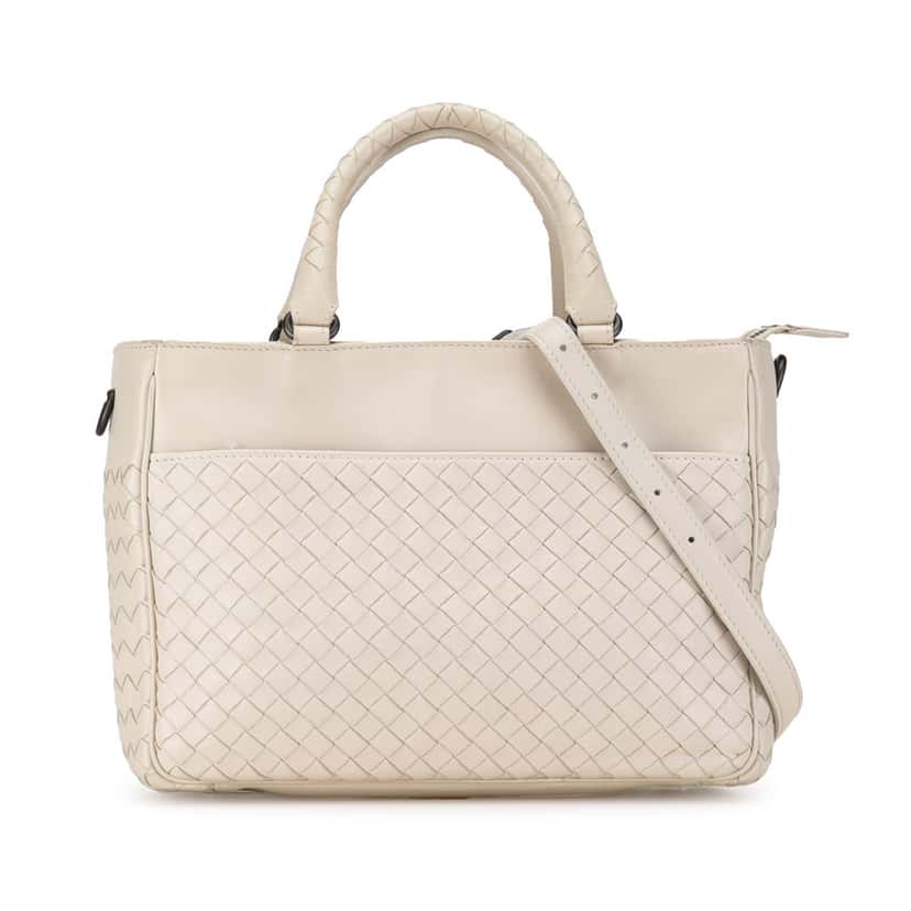 Bottega Veneta Intrecciato Satchel White Leather Good condition - Front View