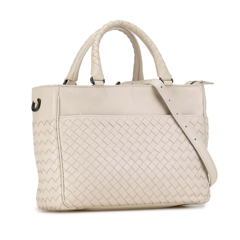 Bottega Veneta Intrecciato Satchel White Leather Good condition - Back View