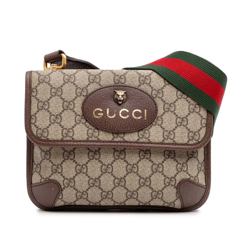 Gucci Small GG Supreme Web Neo Vintage Double Flap Messenger Bag Brown Canvas Good condition - Front View