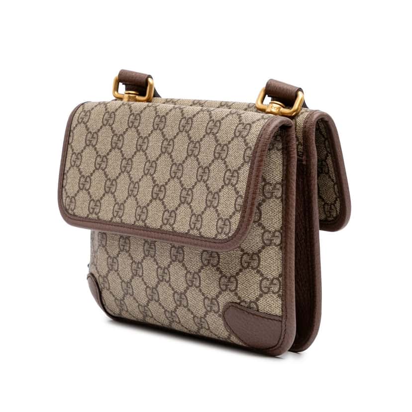 Gucci Small GG Supreme Web Neo Vintage Double Flap Messenger Bag Brown Canvas Good condition - Back View