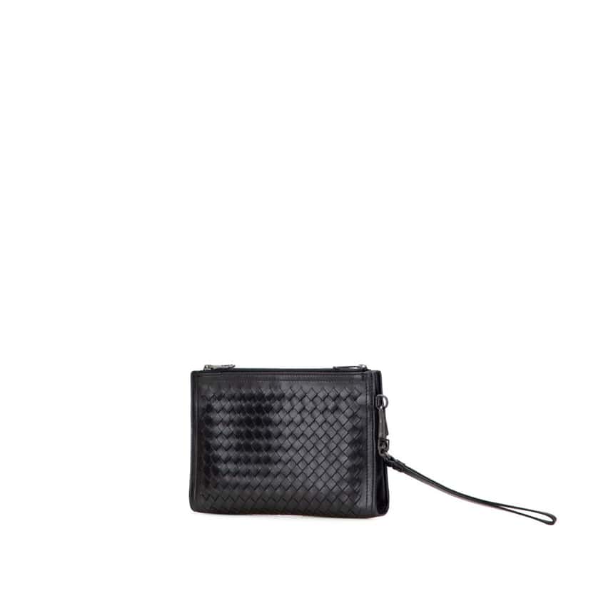 Bottega Veneta Nappa Intrecciato Double Zip Clutch Black Leather Good condition - Back View
