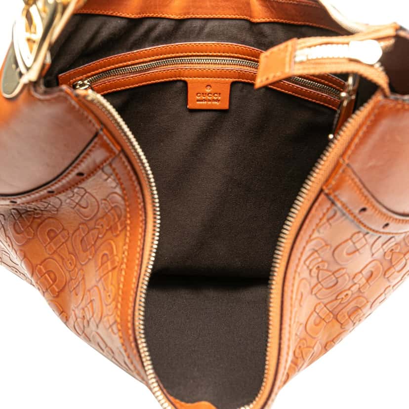 Gucci Embossed Leather Horsebit Glam Hobo Brown Leather Good condition - Model View