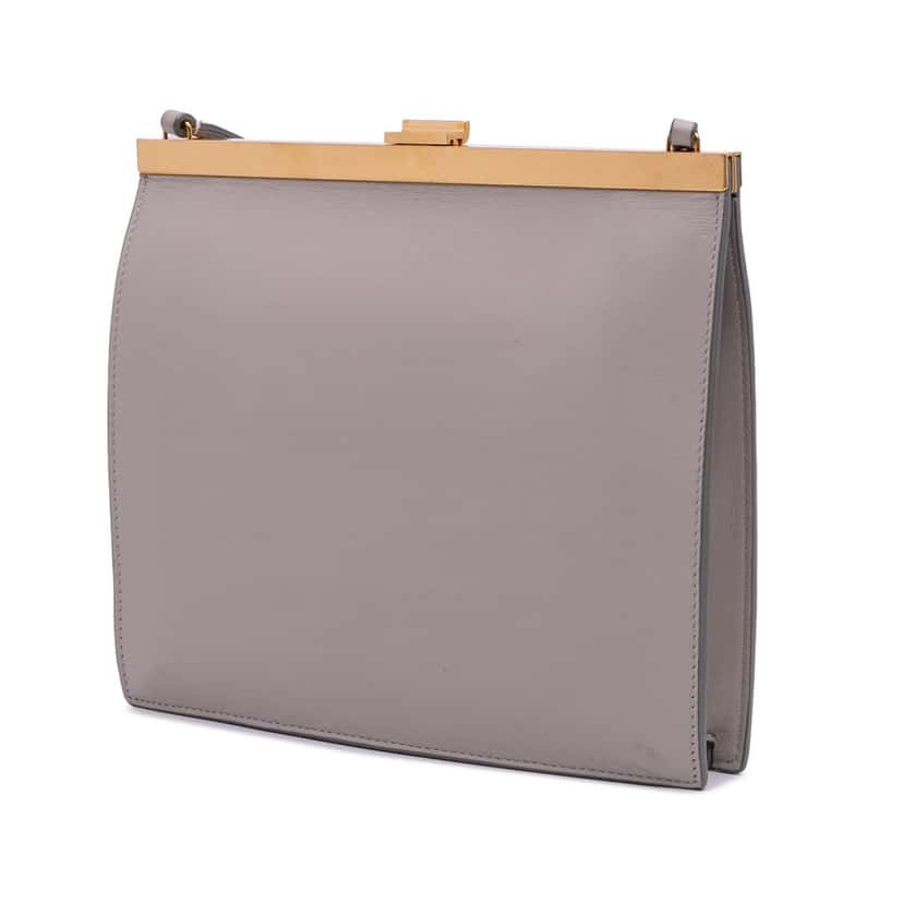 Celine Mini Smooth Calfskin Clasp Bag Grey Leather Good condition - Back View