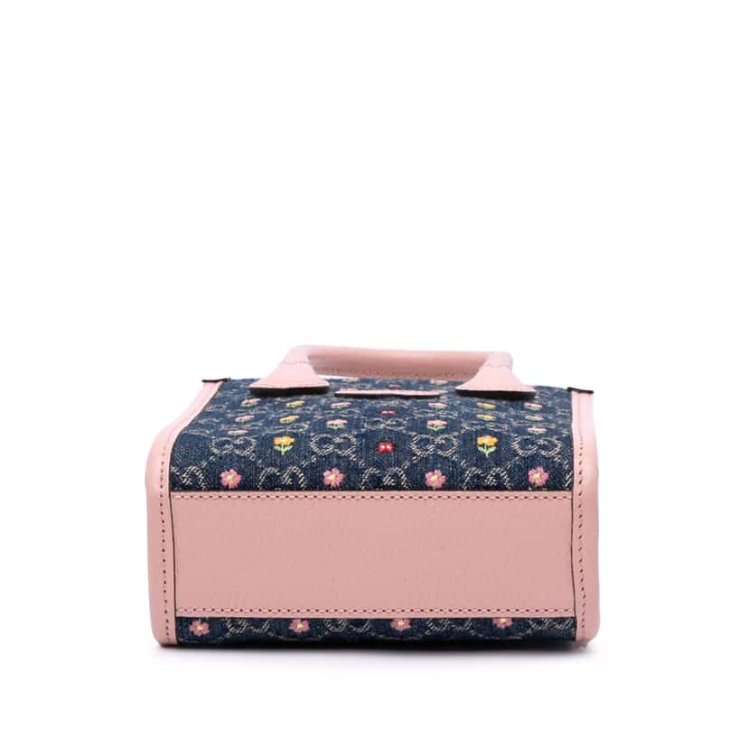 Gucci Mini GG Denim Interlocking G Flowers Tote Blue Denim Good condition - Inside View