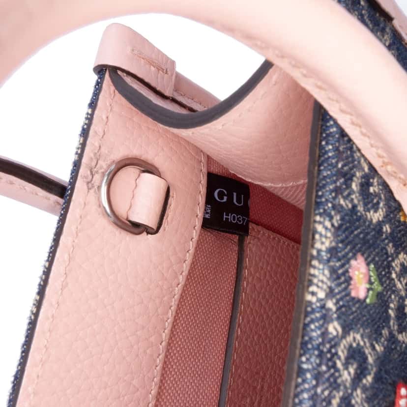 Gucci Mini GG Denim Interlocking G Flowers Tote Blue Denim Good condition - Box View
