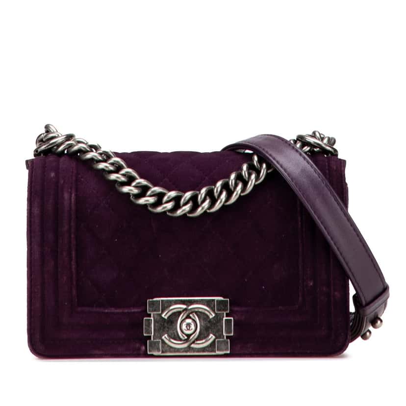 Chanel Small Quilted Velvet Boy Flap Purple Velvet Good condition - Front View