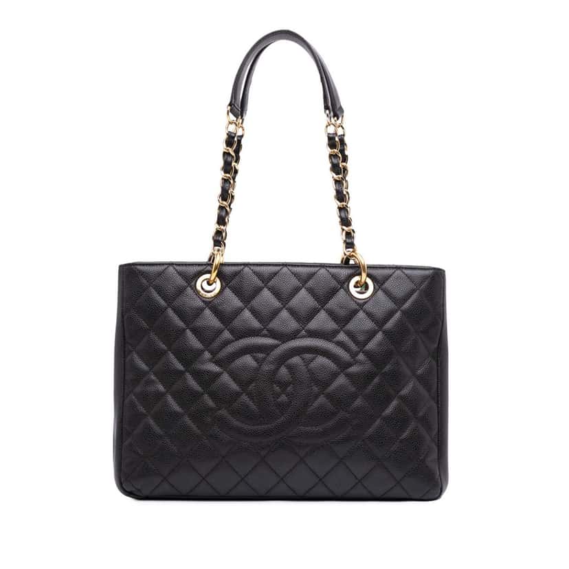 Chanel Caviar Grand Shopping Tote Black Leather Good condition - Front View