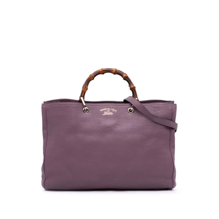 Gucci Large Calfskin Bamboo Shopper Satchel Purple Leather Good condition - Front View