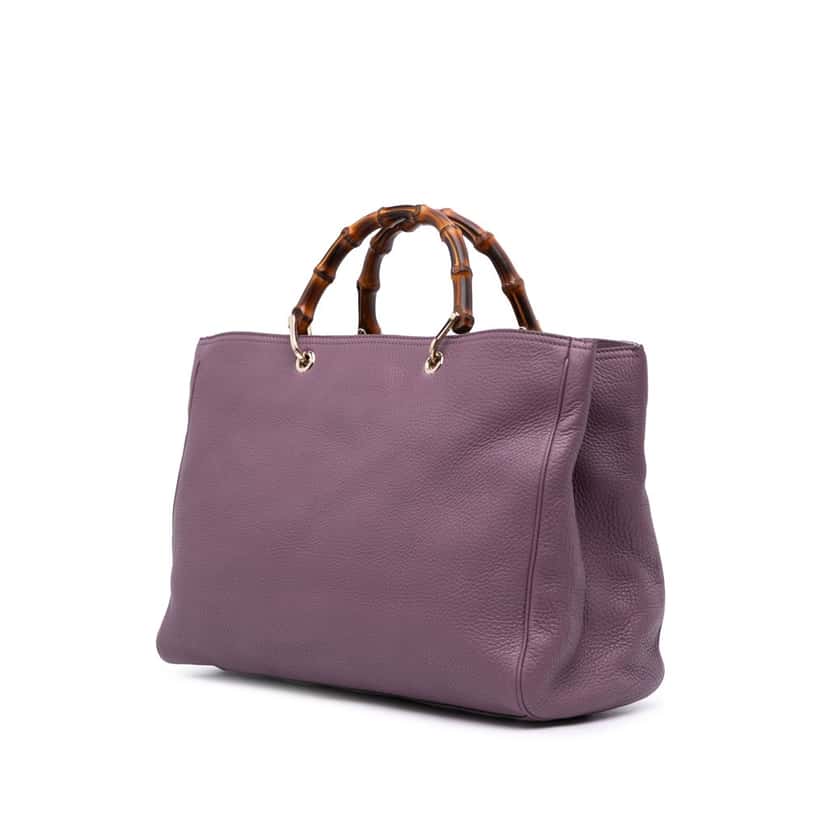 Gucci Large Calfskin Bamboo Shopper Satchel Purple Leather Good condition - Back View