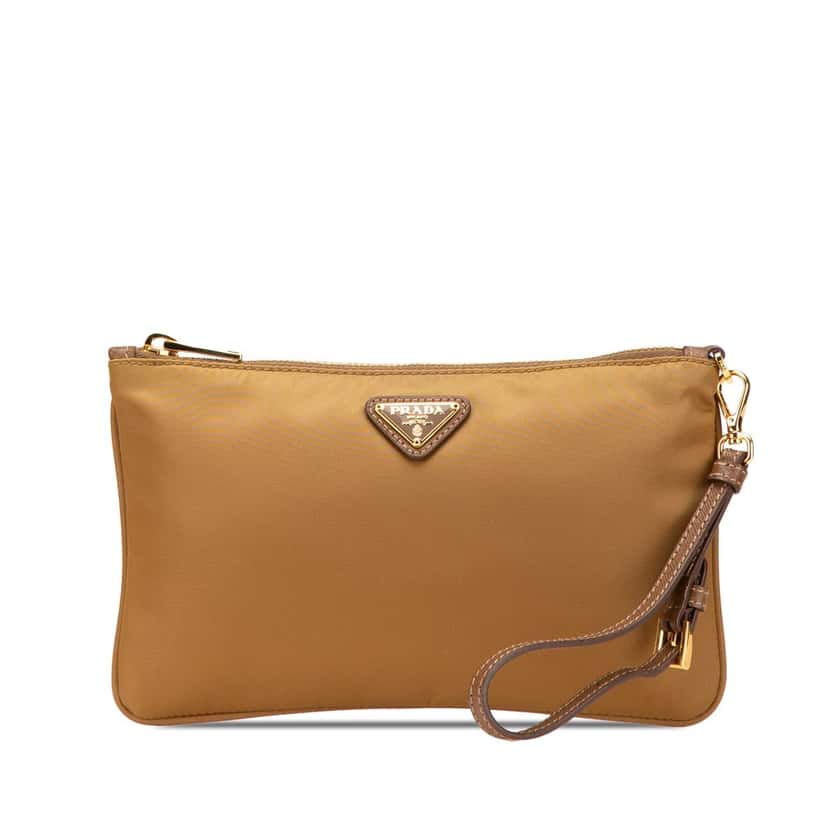 Prada Tessuto Wristlet Pouch Brown Good condition - Front View
