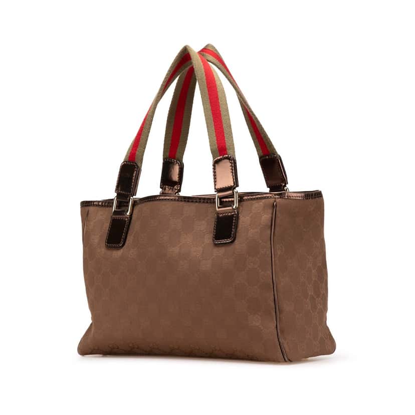 Gucci GG Canvas Web Tote Brown Canvas Good condition - Back View