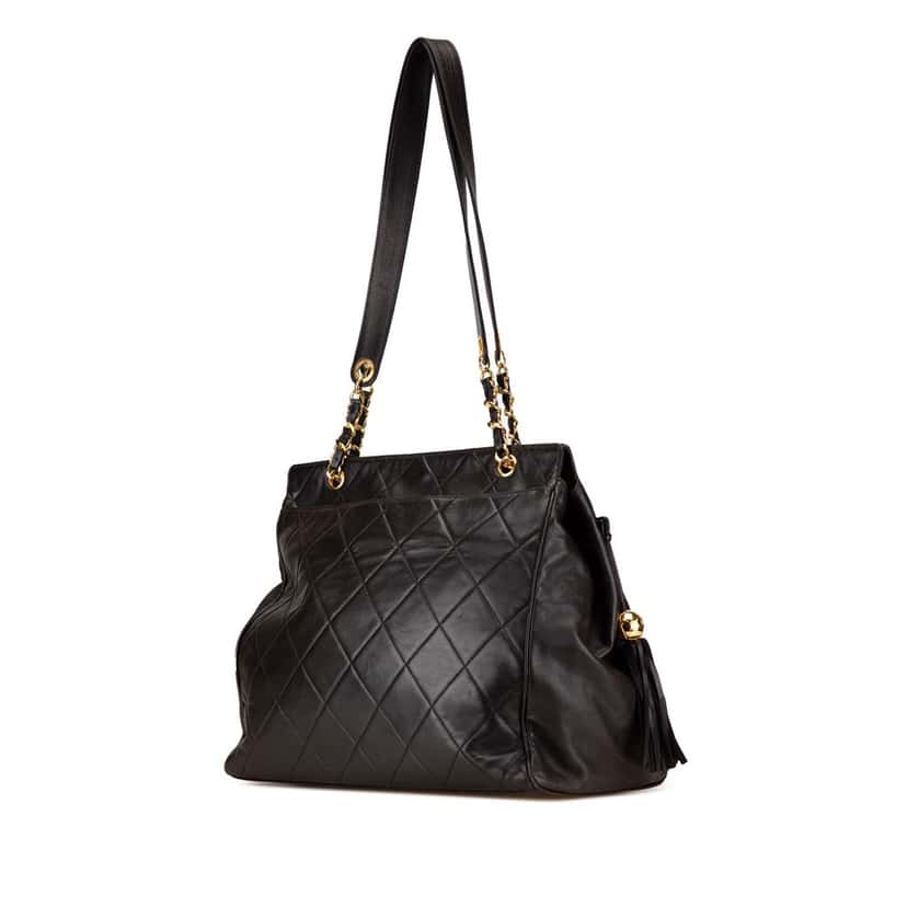 Chanel Quilted Lambskin Tassel Chain Shoulder Bag Black Leather Good condition - Back View