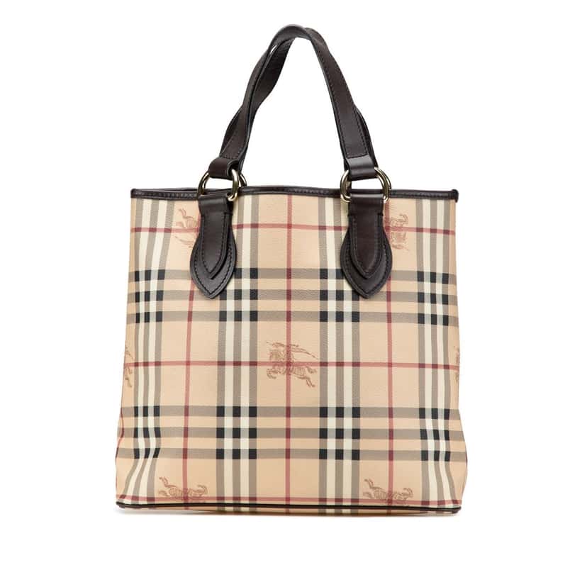 Burberry Haymarket Check Coated Canvas Tote Brown Canvas Good condition - Front View