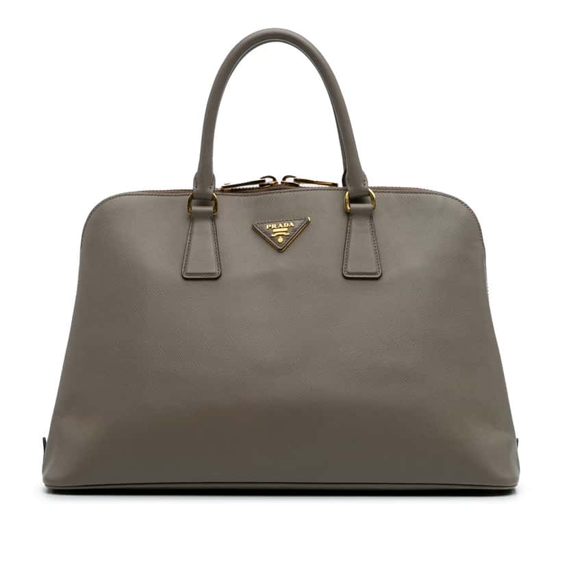 Prada Large Saffiano Lux Promenade Satchel Grey Leather Good condition - Front View