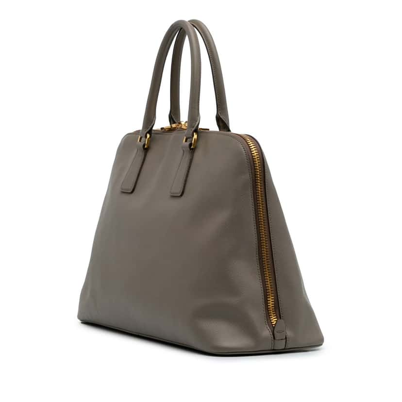Prada Large Saffiano Lux Promenade Satchel Grey Leather Good condition - Back View