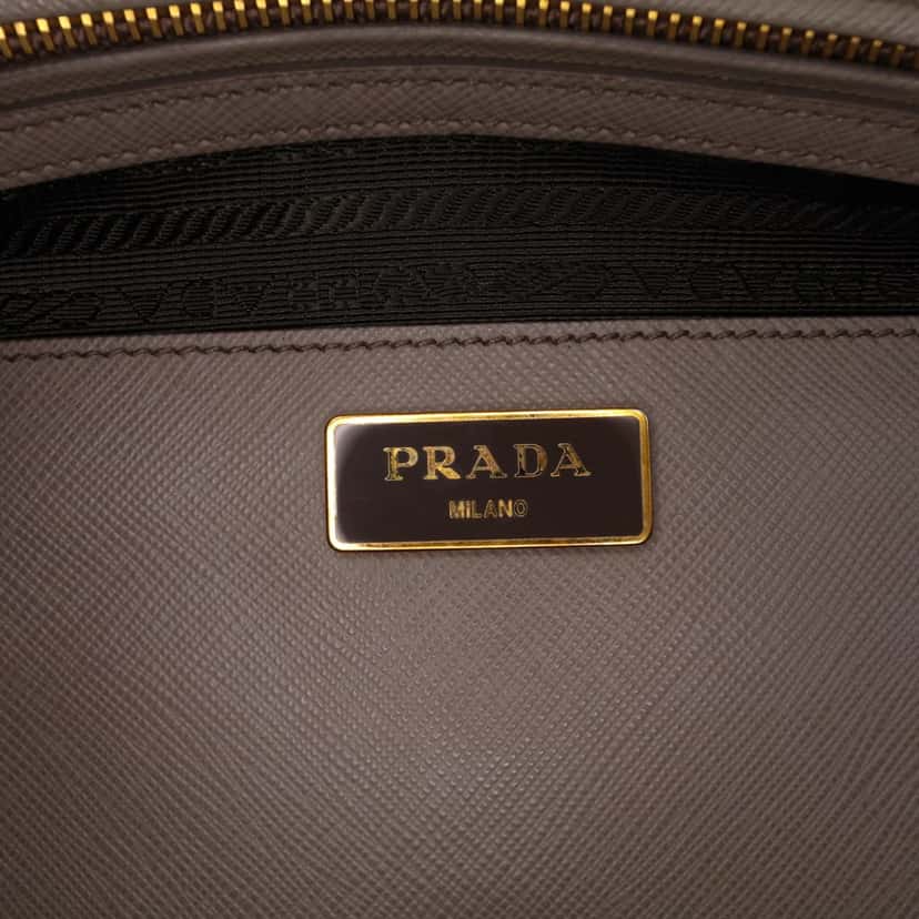 Prada Large Saffiano Lux Promenade Satchel Grey Leather Good condition - Box View