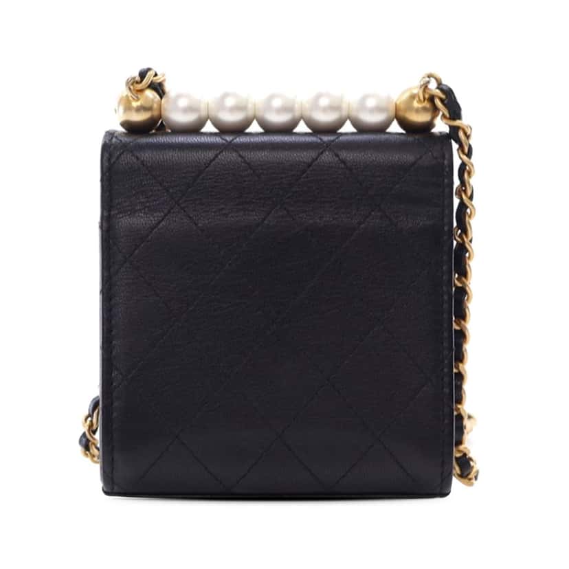 Chanel Mini Goatskin Chic Pearls Clutch On Chain Black Leather Good condition - Back View
