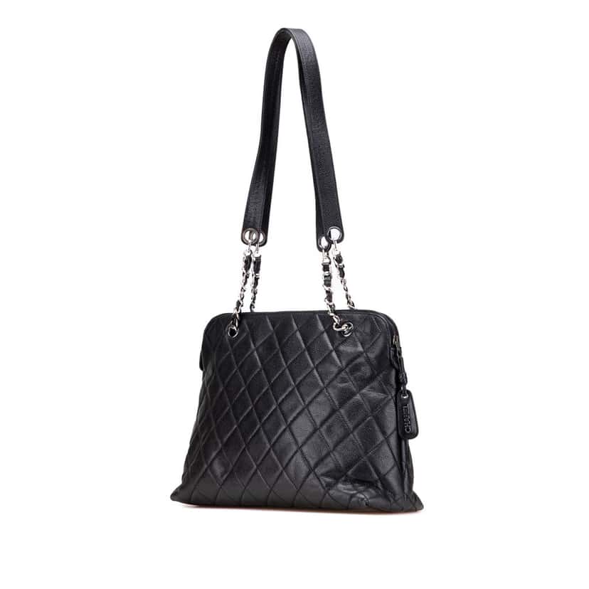 Chanel CC Quilted Caviar Front Pocket Shoulder Bag Black Leather Good condition - Back View