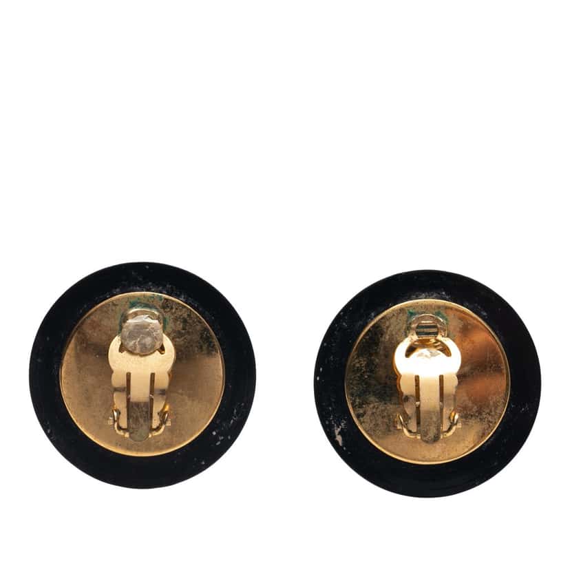 Chanel CC Resin and Gold Plated Quilted Button Clip On Earrings Black Good condition - Back View