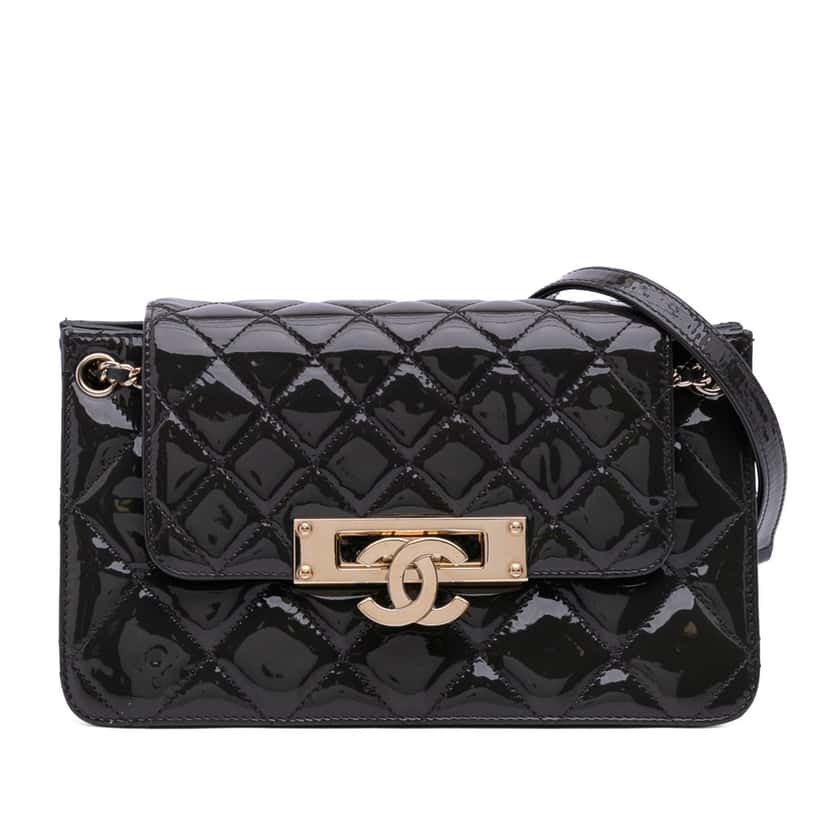 Chanel Quilted Patent Golden Class Accordion Flap Grey Leather Good condition - Front View