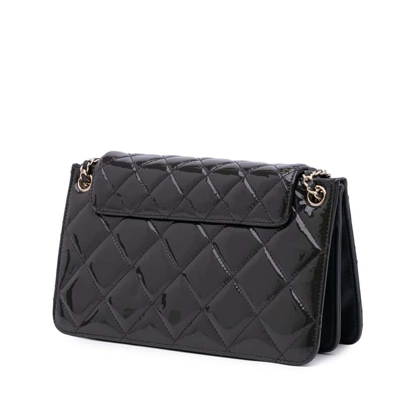 Chanel Quilted Patent Golden Class Accordion Flap Grey Leather Good condition - Back View