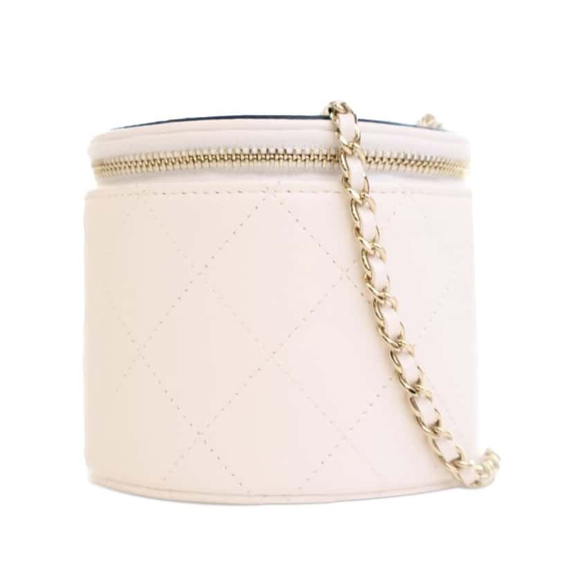 Chanel CC Lambskin Round Vanity Case White Leather Good condition - Front View
