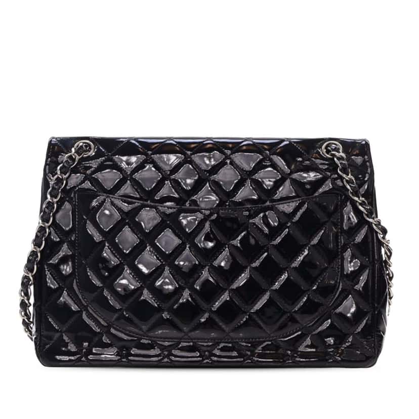 Chanel Maxi Classic Patent Double Flap Black Leather Good condition - Back View