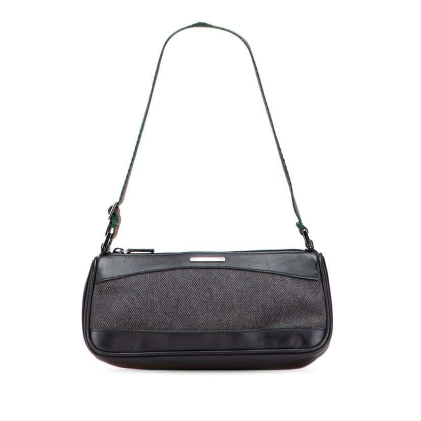 Gucci Denim Web Shoulder Bag Black Denim Good condition - Front View