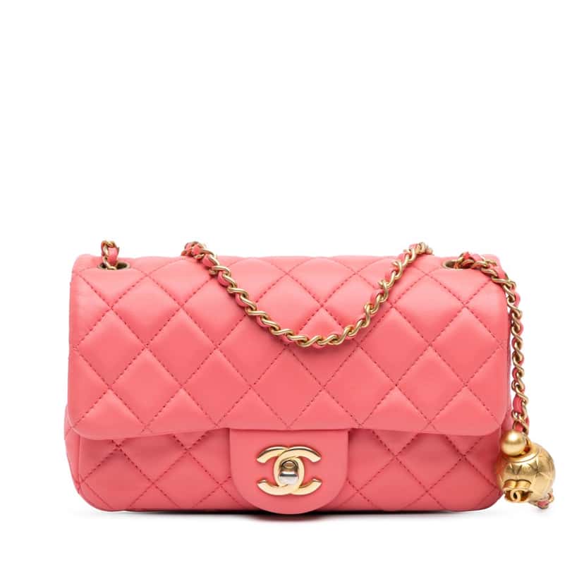 Chanel Mini Rectangular Classic Lambskin Pearl Crush Single Flap Pink Leather Good condition - Front View