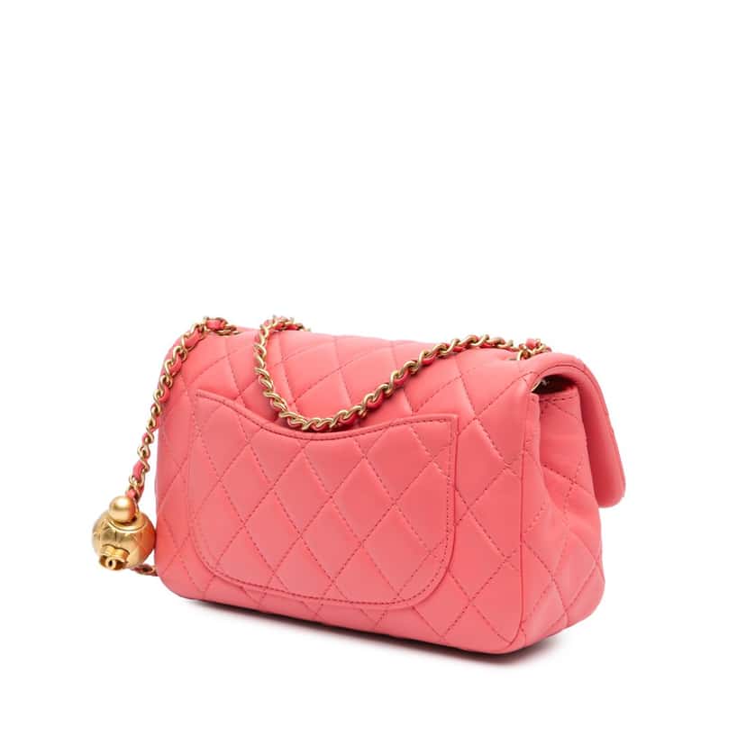 Chanel Mini Rectangular Classic Lambskin Pearl Crush Single Flap Pink Leather Good condition - Back View