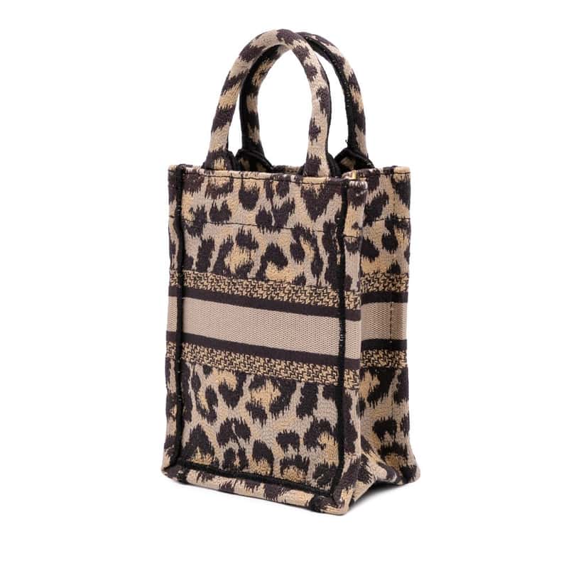 Dior Mizza Mini Embroidered Canvas Leopard Vertical Book Tote Brown Canvas Good condition - Back View