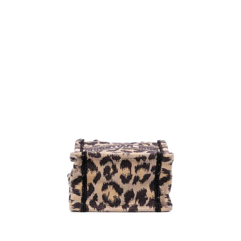 Dior Mizza Mini Embroidered Canvas Leopard Vertical Book Tote Brown Canvas Good condition - Inside View