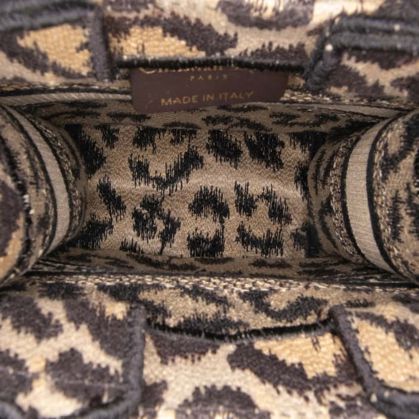 Dior Mizza Mini Embroidered Canvas Leopard Vertical Book Tote Brown Canvas Good condition - Model View