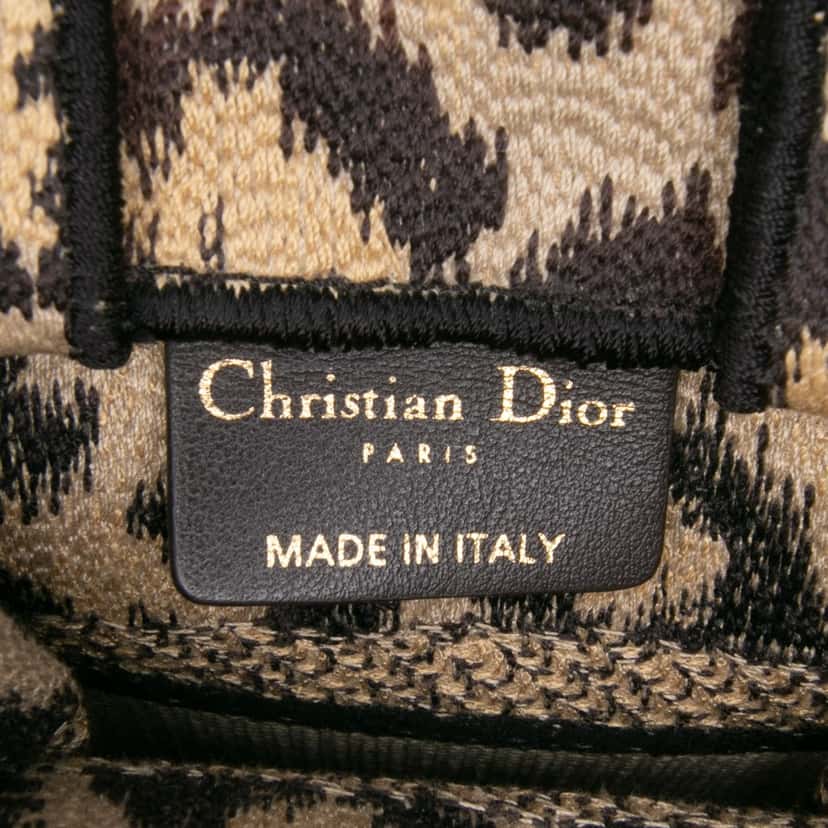Dior Mizza Mini Embroidered Canvas Leopard Vertical Book Tote Brown Canvas Good condition - Box View