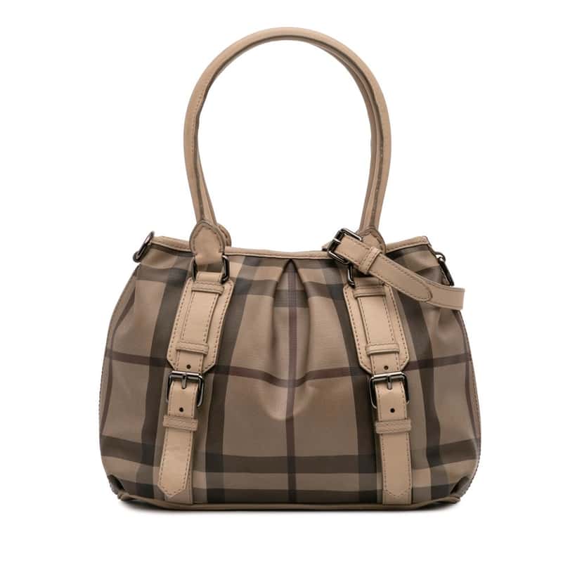 Burberry Smoke Check Coated Canvas Northfield Satchel Brown Canvas Good condition - Front View