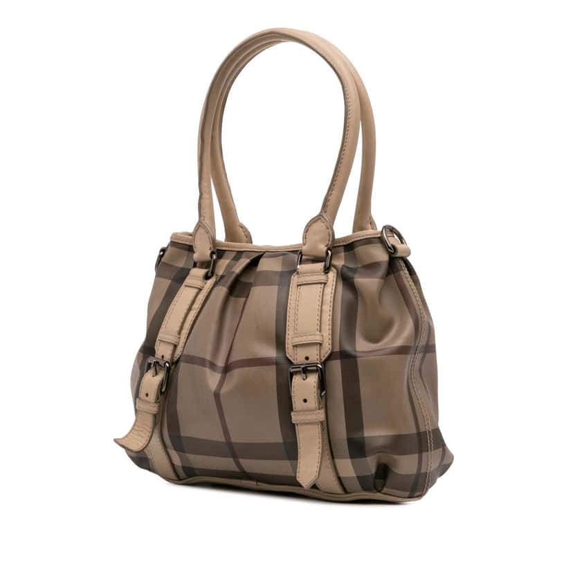 Burberry Smoke Check Coated Canvas Northfield Satchel Brown Canvas Good condition - Back View