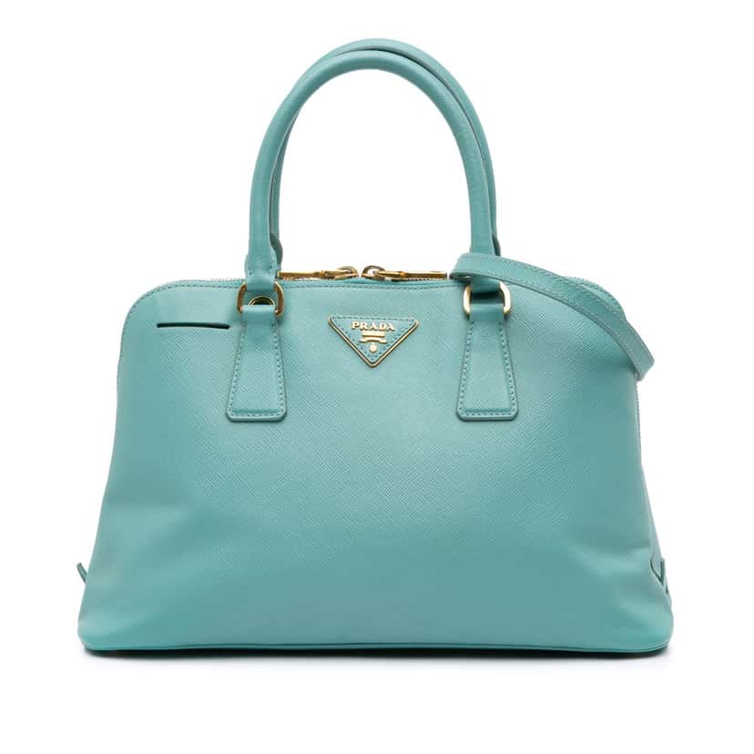 Prada Medium Saffiano Lux Promenade Satchel Blue Leather Good condition - Front View