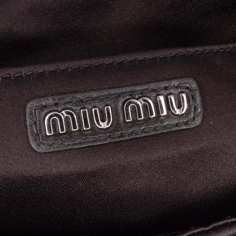 Miu Miu Mini Crystal Embellished Satin Chain Crossbody Black Satin Good condition - Box View