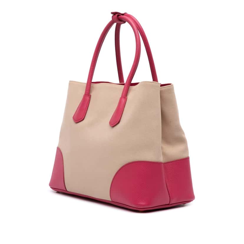 Prada Large Saffiano Trimmed Canapa Double Satchel Brown Canvas Good condition - Back View