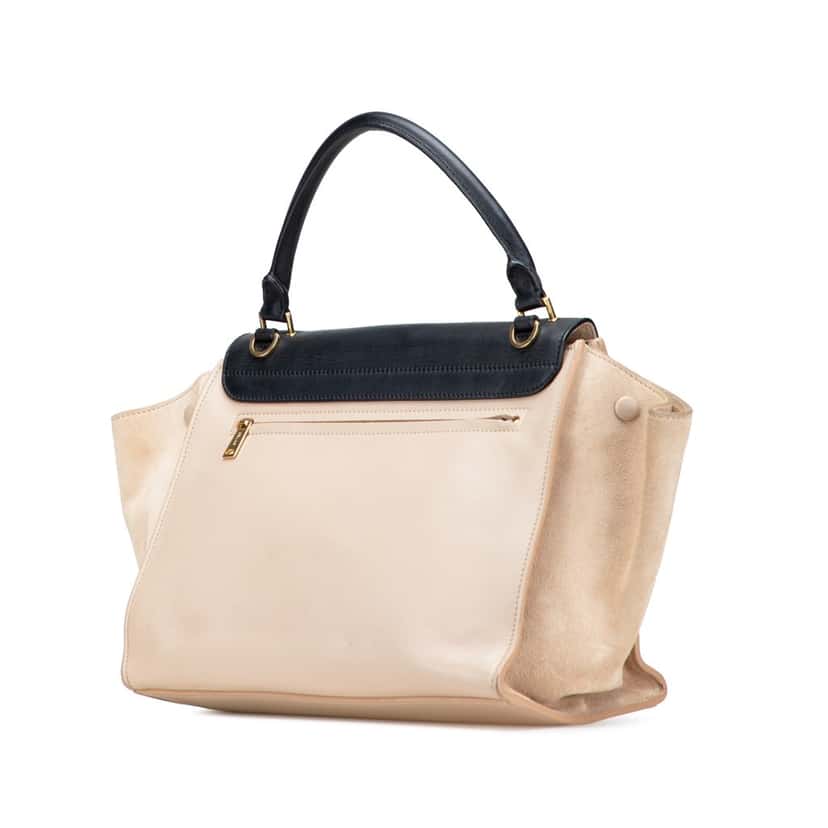 Celine Medium Bicolor Calfskin and Suede Trapeze Satchel Brown Leather Good condition - Back View