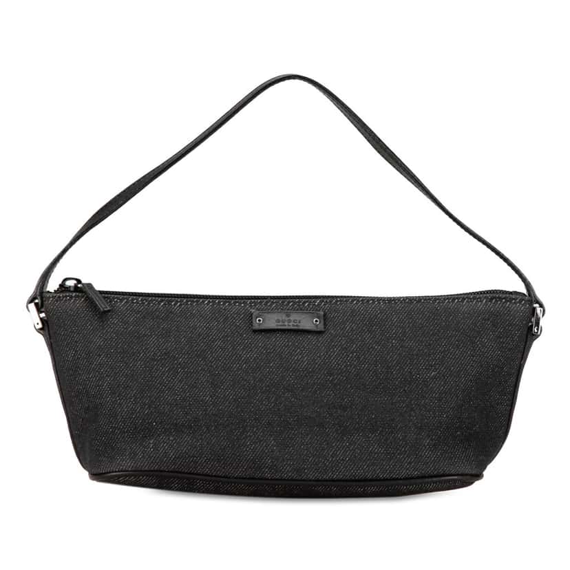 Gucci Denim Boat Shoulder Bag Black Denim Good condition - Front View