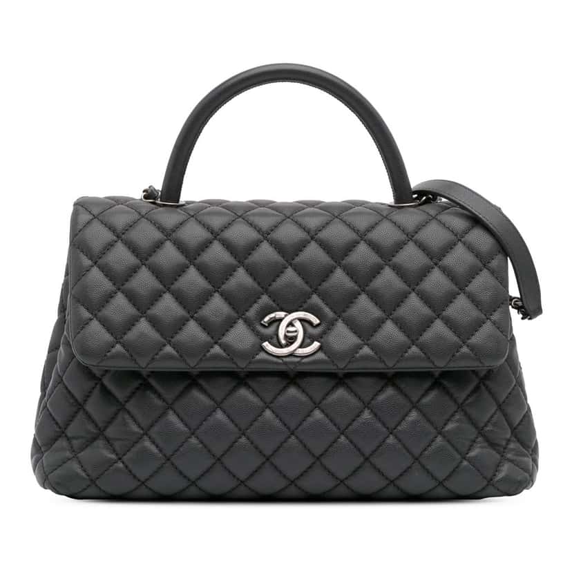 Chanel Large Quilted Caviar Coco Top Handle Bag Grey Leather Good condition - Front View