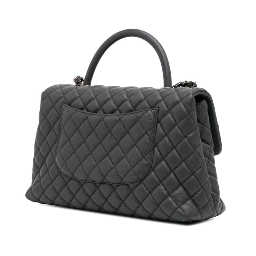 Chanel Large Quilted Caviar Coco Top Handle Bag Grey Leather Good condition - Back View
