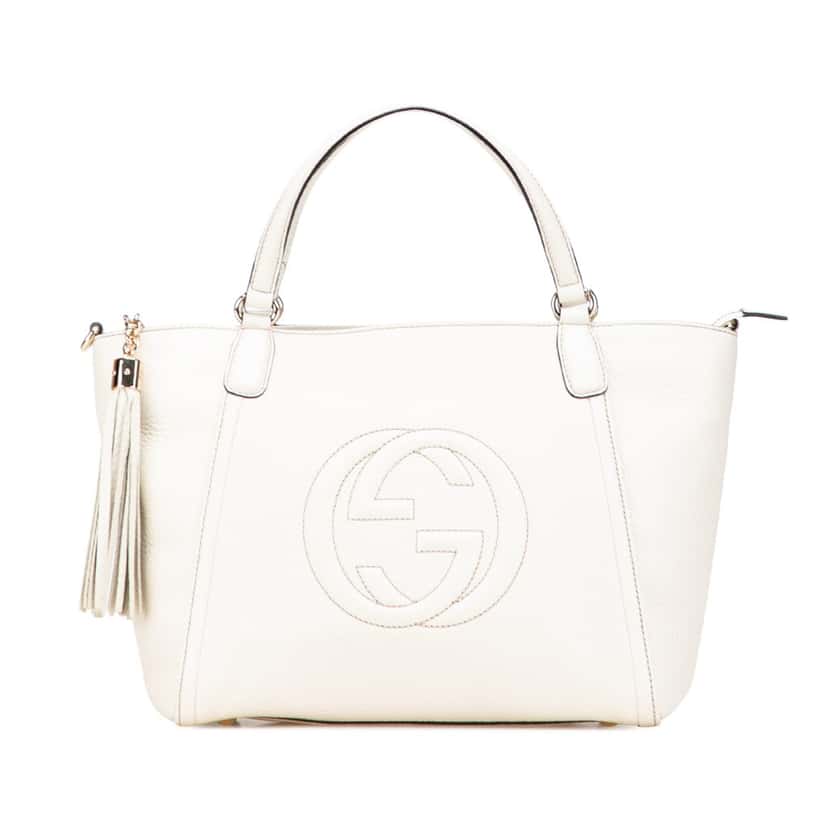 Gucci Small Pebbled Leather Soho Cellarius Satchel White Leather Good condition - Front View