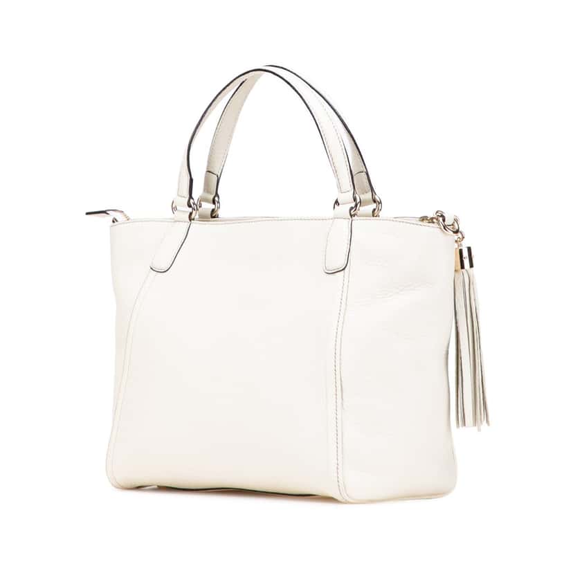 Gucci Small Pebbled Leather Soho Cellarius Satchel White Leather Good condition - Back View