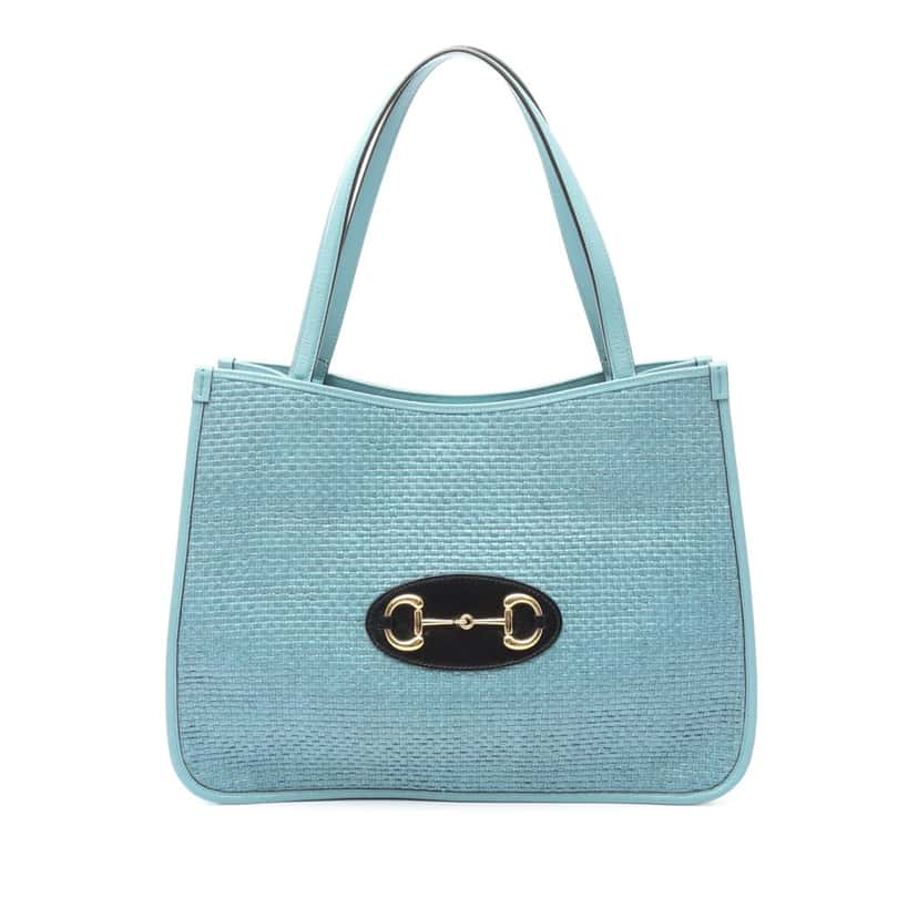 Gucci Medium Straw Horsebit 1955 Tote Blue Good condition - Front View