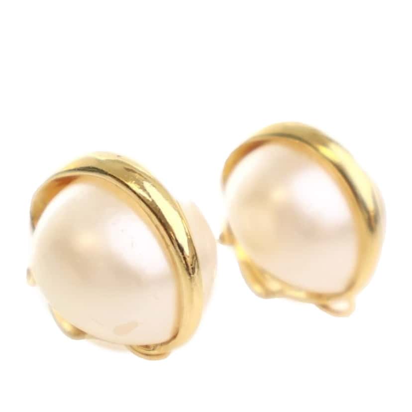 Chanel Gold Plated Faux Pearl Clip On Earrings Gold Metal Good condition - Back View