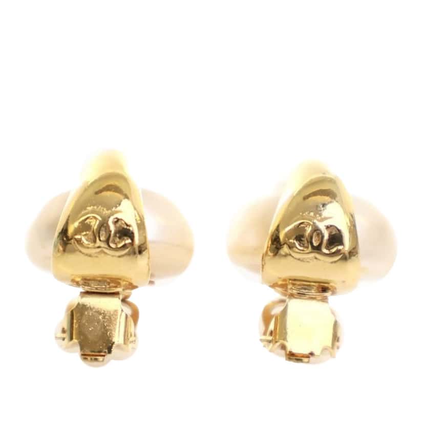 Chanel Gold Plated Faux Pearl Clip On Earrings Gold Metal Good condition - Inside View