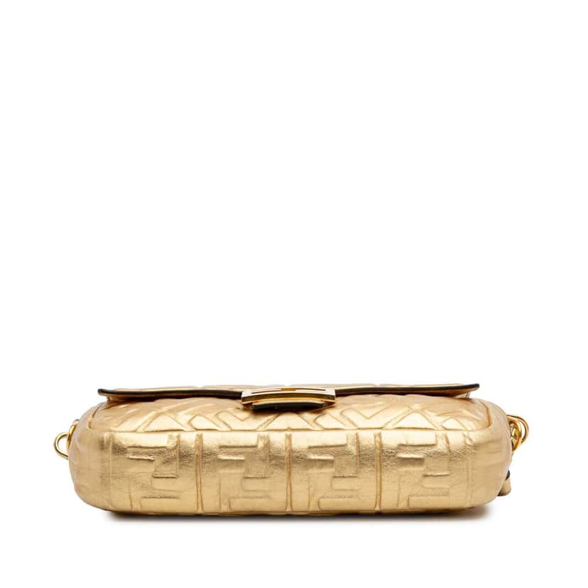 Fendi Zucca Embossed Leather Baguette Satchel Gold Leather Fair condition - Inside View