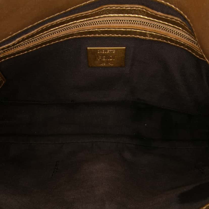 Fendi Zucca Embossed Leather Baguette Satchel Gold Leather Fair condition - Model View